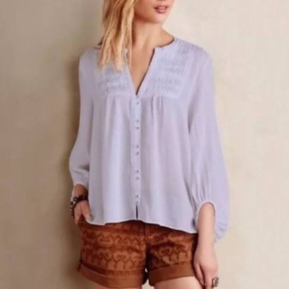 2/$20!!!! Maeve Anthro Periwinkle Pintuck Peasant Blouse Size 8 - Picture 1 of 8